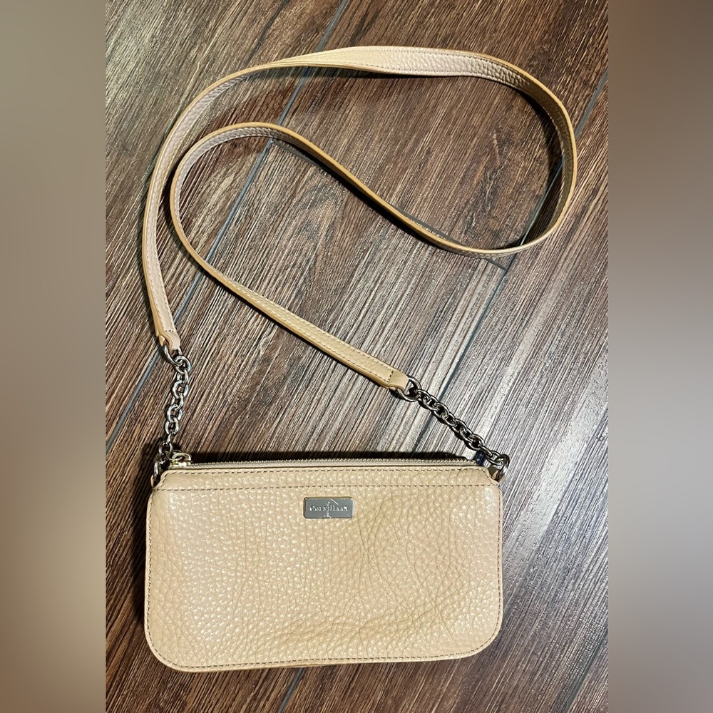 Cole Haan crossbody.  Tan pebbled leather. B41454.